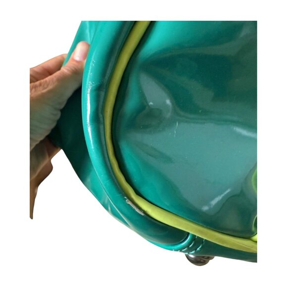 Puma Green Patent Tote Bag | Retro Y2K Gym Duffel Purse with Yellow Trim & Logo - Picture 9 of 9
